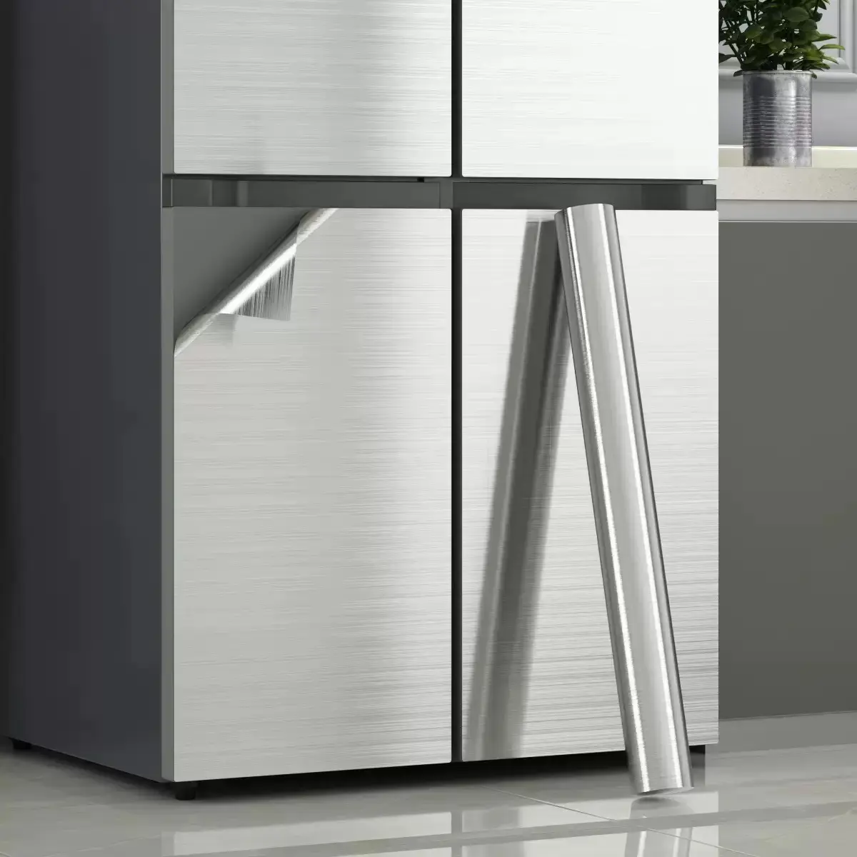 Stainless Steel Brushed Silver Wallpaper Roll, Interior Wallpaper, Moisture-Resistant Oil-Proof Adhesive, Ideal for Cabinets, Elevator Doors, Refrigerators, Kitchens