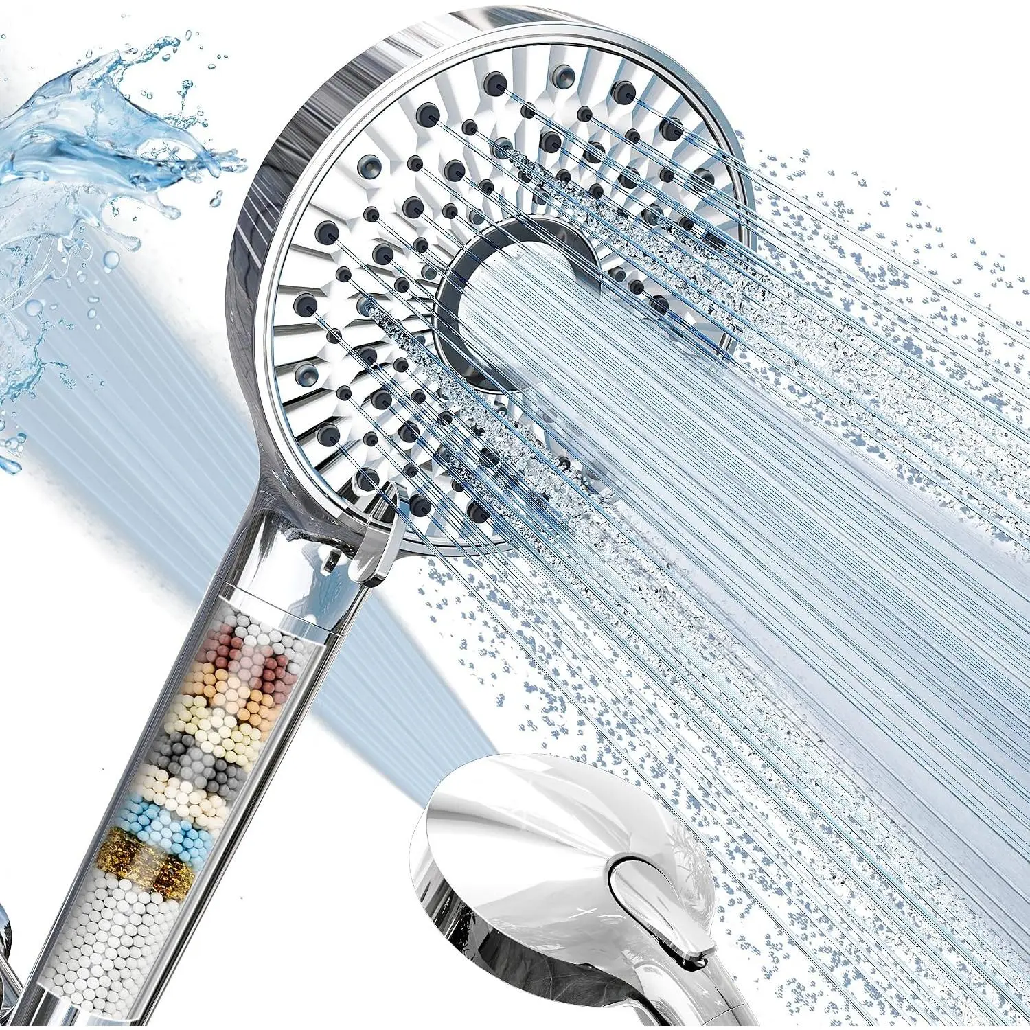 Filtered Shower  with Handheld, 10-Mode Adjustable Detachable Chrome Showerhead w/Stainless Hose, Water Softener Filter Beads for Hard Water - Remove Chlorine,  Dry Itchy