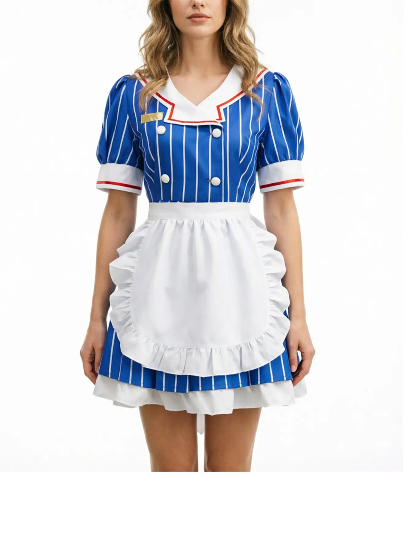 Anime Cosplay Costume Featuring Striped Maid Dress with Hat and Apron for Halloween Christmas Carnival, Fitted Cartoon Style, All Seasons