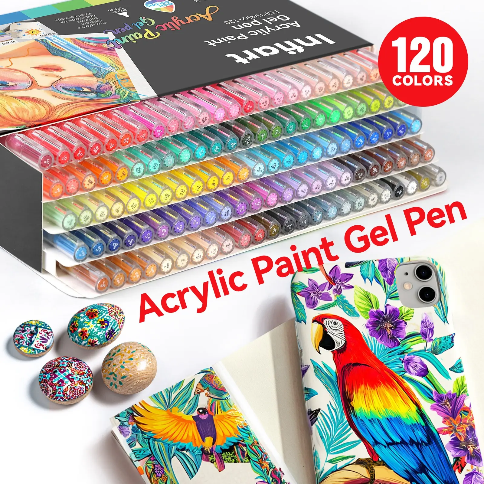 Infiart Gel Pen Set, 60/80/120 Colors, Stackable Ink, 1.0mm Tip, Full Color Large Capacity, Artistic Drawing, Artistic Versatility, Anime, Comic Supplies