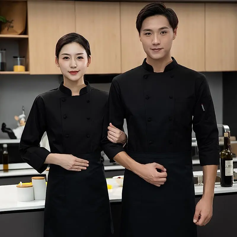 Summer chef workwear black long-sleeve chef uniform for men, short-sleeve breathable workwear for kitchen, restaurant, and cater