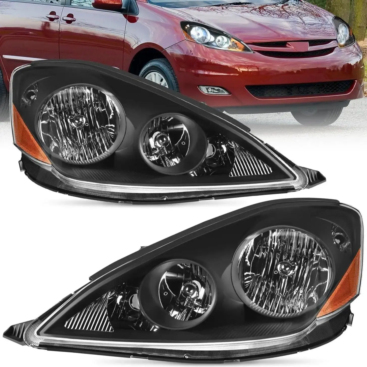 Nilight 2006 2007 2008 2009 2010 Toyota Sienna Headlight Assembly Black Housing Amber Reflector Clear Lens fathersdaygift