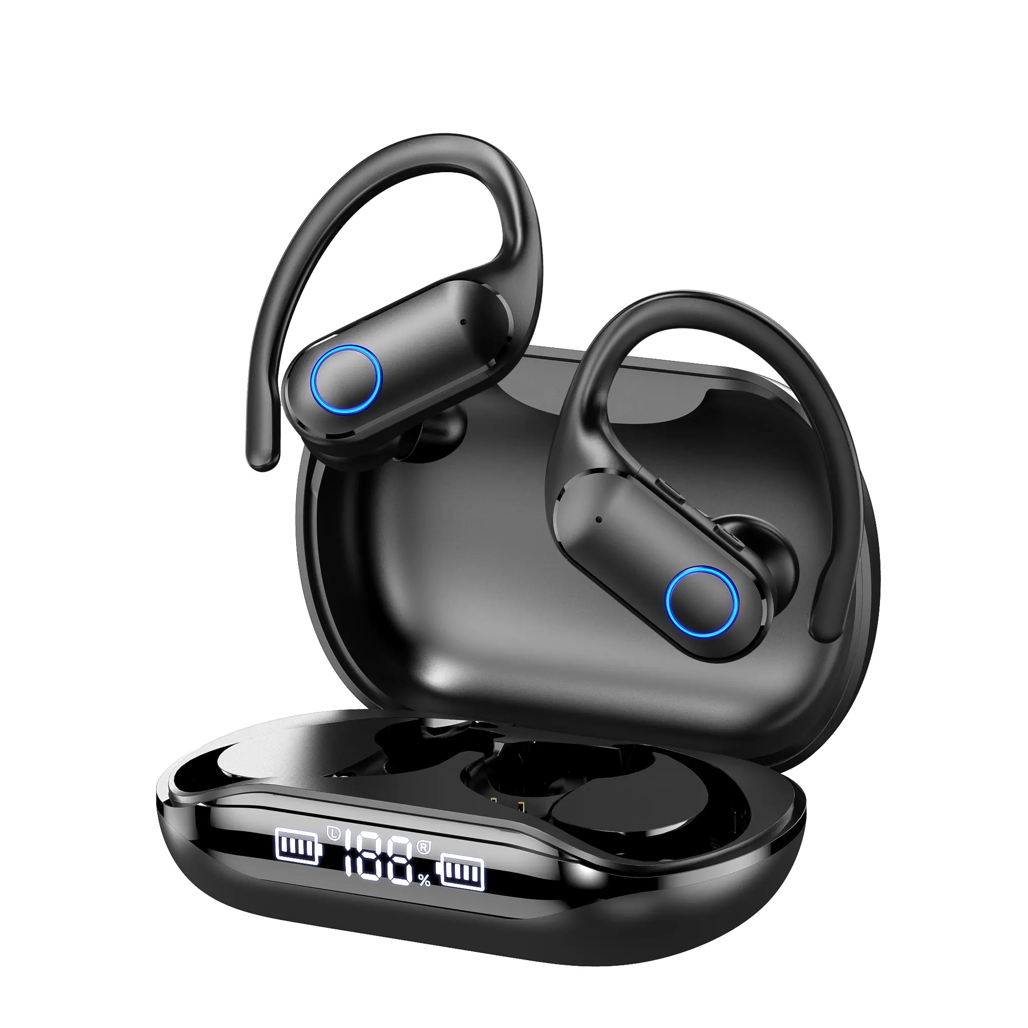 Bluetooth 5.4 Wireless Earbuds Headset with LED Battery Display, HiFi Stereo Audio, Noise Cancellation Calls, 24H Playtime, Sport Ear Hooks - Mobile Electronic Headphones for iOS & AndroidWireless,Deep,Bass,Stereo,Earbuds