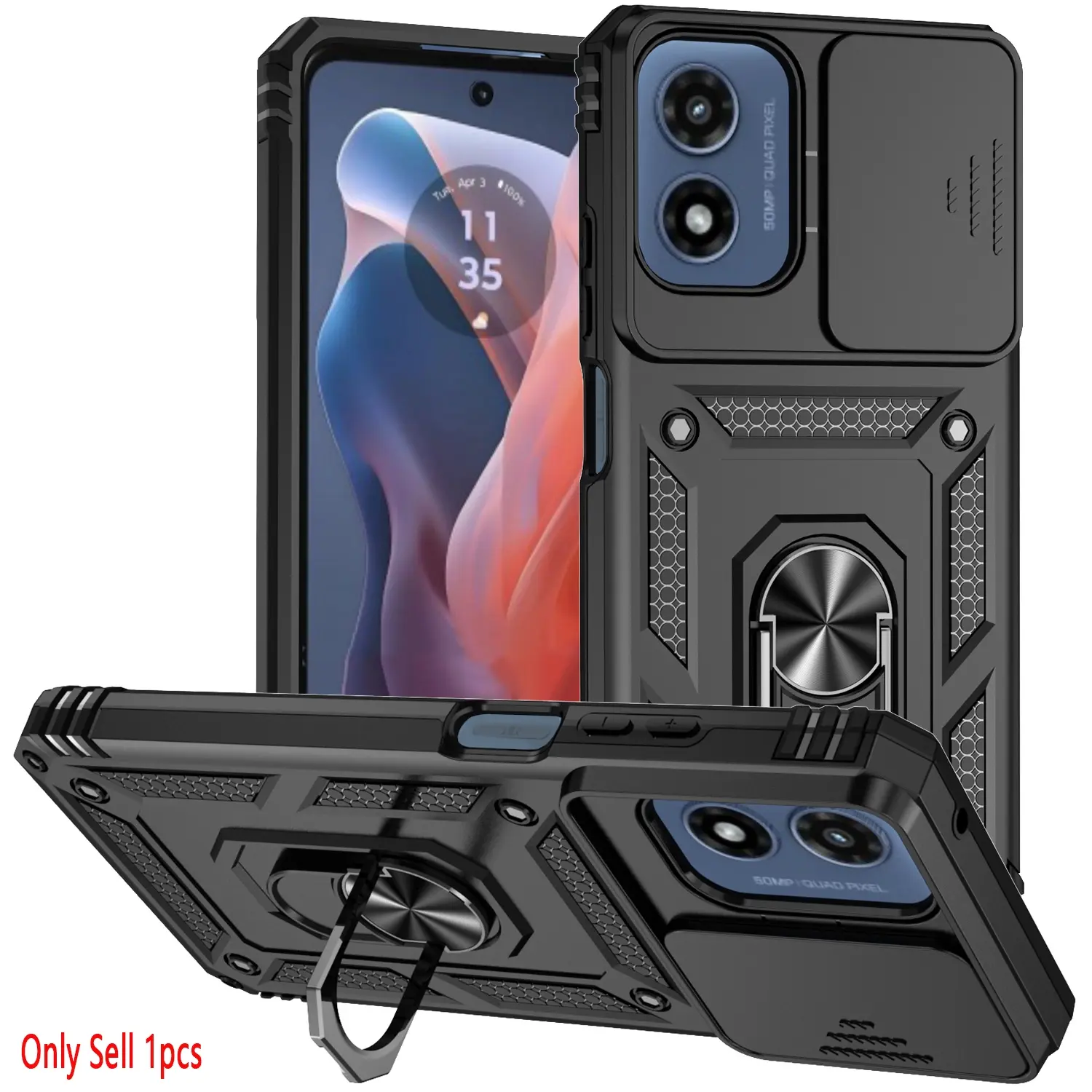 Case for Motorola Moto G Play 4g 2024 with Camera Lens Cover, Protective Covers, Durable Protective 360° Metal Ring Stand, Dust-Proof Shockproof Protector Casing for Moto G Play 4g 2024 Phone Case