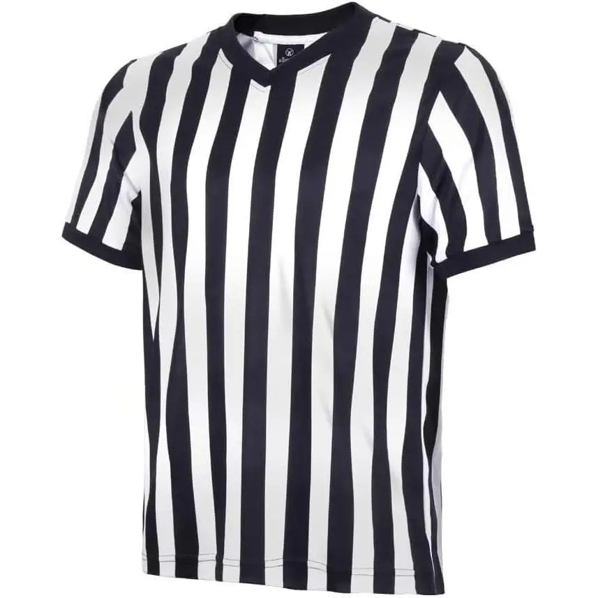 Men Referee Shirt, Black & White Stripe Referee/Umpire Jersey V-Neck Referee Uniform Basketball, Football, & Soccer