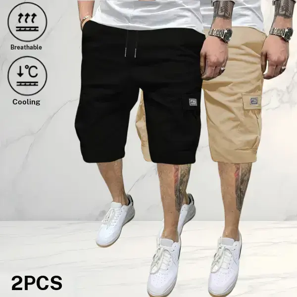 Men’s summer new cool touch breathable cargo shorts two piece set, street style functional design, suitable for outdoor enthusiasts for everyday outings or casual occasions