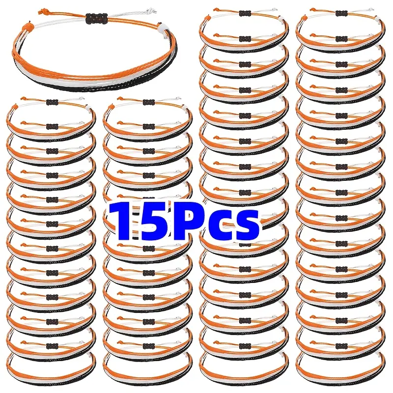 15Pcs Halloween Braided String Bracelets Bulk Set Pack, Adjustable Size Unisex Casual Handmade Craft Wristbands, Orange Black White Color-Coded Costume Jewelry Party Favors Gifts, Halloween Party