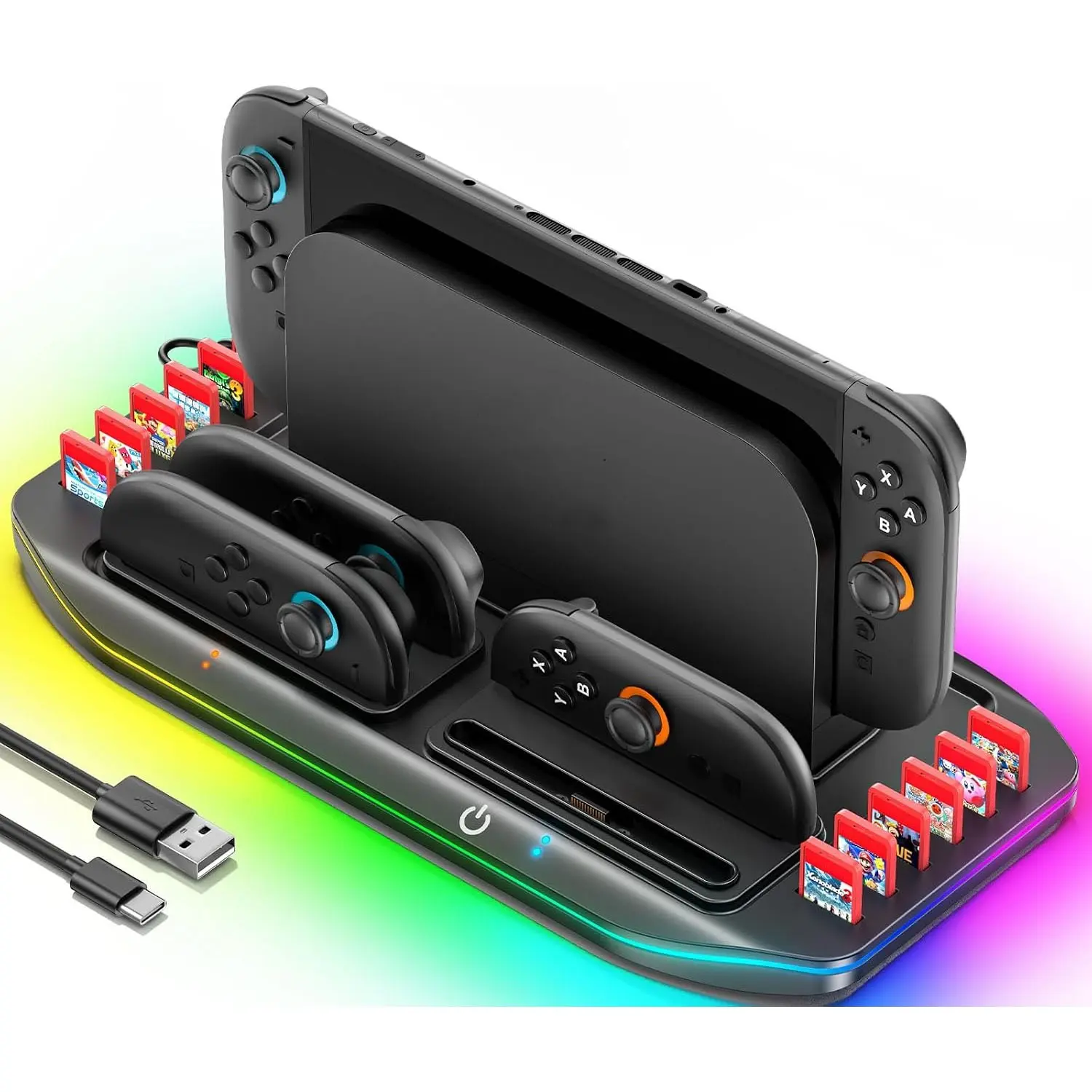 Switch 2 Joy-Con Charger Docking Station, 4-in-1 Multi-Functional Controller Charging Dock with 12 Game Card Slots & LED Indicators, Ideal for Nintendo Switch 2 Players’ Gaming Setup, Charging & Accessories Organization