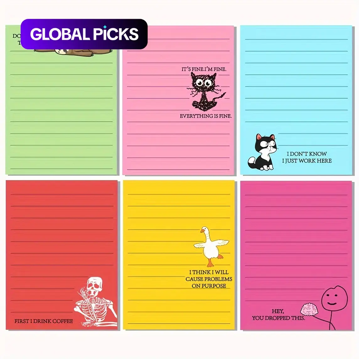 6/9/12 Pcs Funny Colleague Gifts - Sarcastic Office Sticky Notes with Flirty Phrases and Passive-Aggressive Jokes, 10.16x7.62cm Notepad (Bright Colors: Mint, Pink, Lime, Red, Yellow, Turquoise), Perfect for Office Pranks and Staff #GLOBAL PICKS