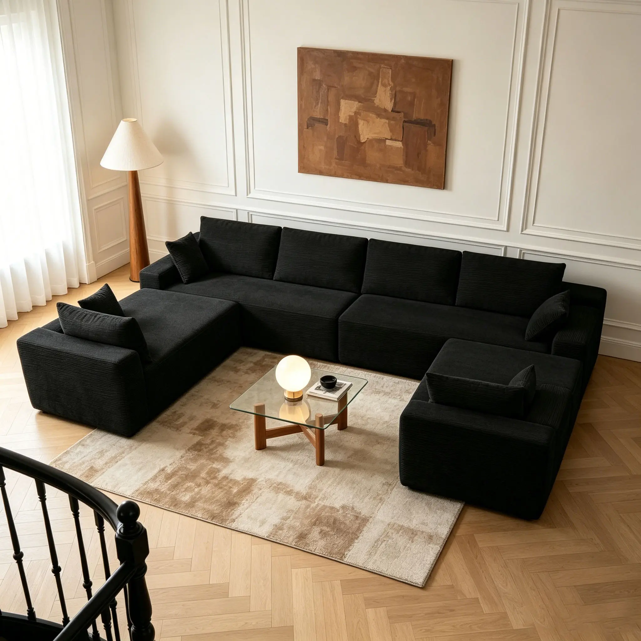 8-Seat Extra-Large U-Shaped Modular Sofa - Classic Cloud-Comfort Corduroy Upholstered Modern Sofa with Dual Recliners, Fixed Arms, Convertible Combination, Pre-Assembled for Adults' Living Rooms, Boneless Couch