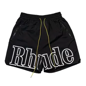 Large Letter Print Black Athletic Shorts, Zip Pocket Drawstring Streetwear Shorts for Men, men's shorts, casual shorts for men, summer shorts, Fourth of July Outfit