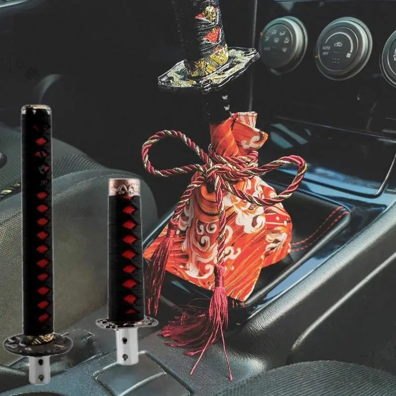 JDM Katana Samurai Sword Shift Knob (200MM/300MM Universal for Most Cars) - Full Black, Black with Red, Blue with White Options, 1 Knob with 4 Adapters, Brass Fuchi, Comfortable Feel, Cool Appearance Car Exterior Decoration Accessory