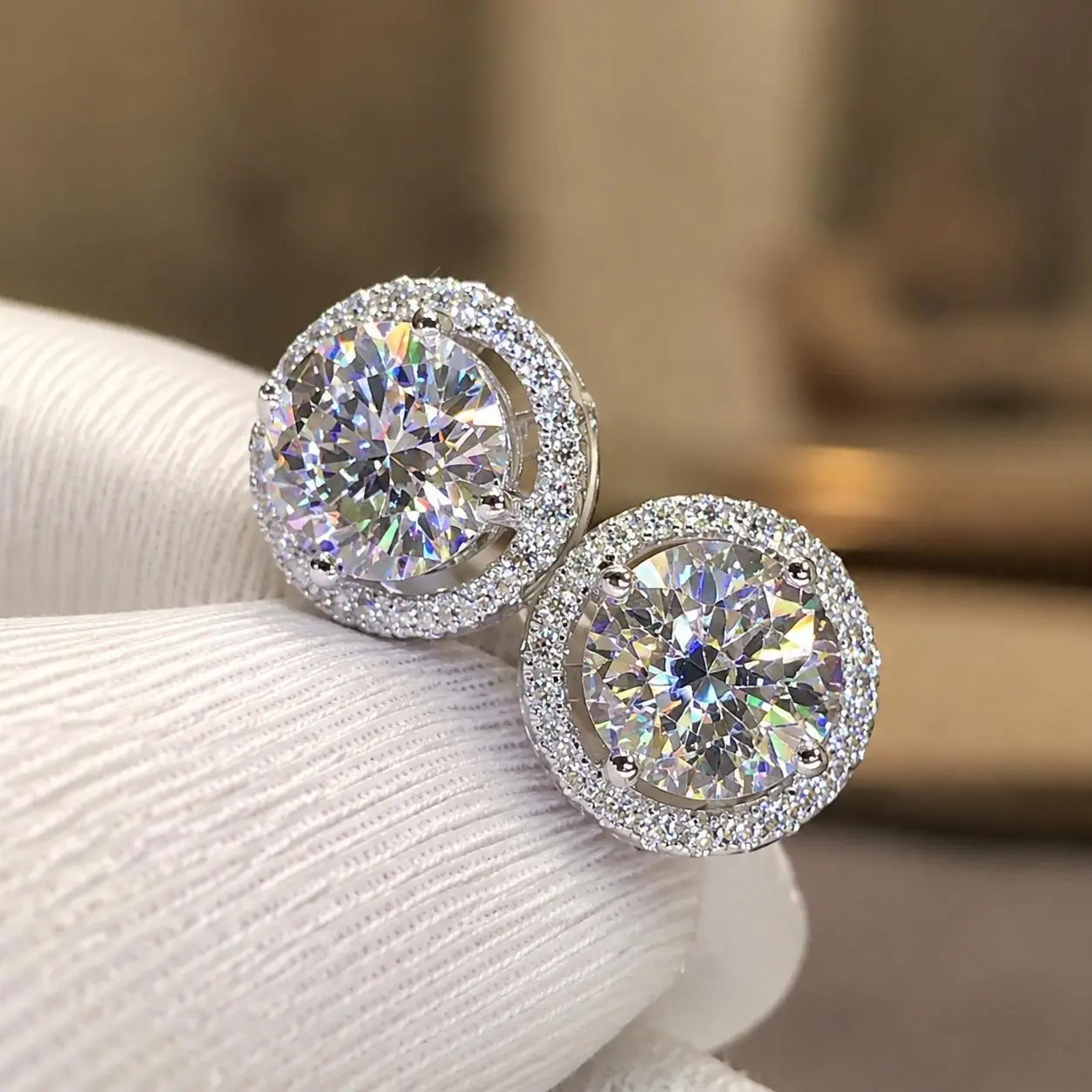 Iced Out Moissanite Halo Studs | 925 Sterling Silver Hip Hop Earrings