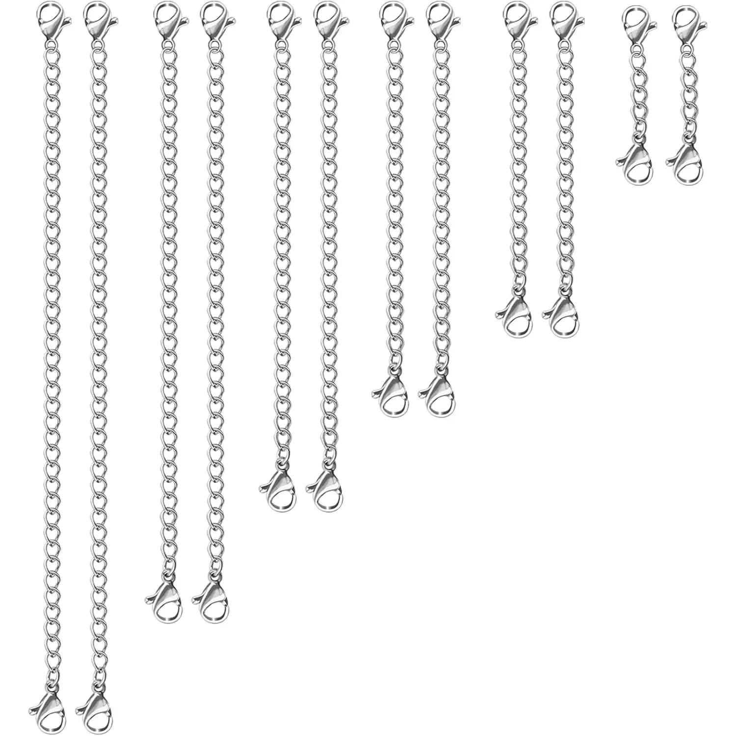 UUBAAR 12 PCS Silver Necklace Extenders - Stainless Steel Easy-to-Use Chain Extenders for Necklaces, Bracelets (6 Different Lengths Including 5in/13cm, 1"-6" Sizes)