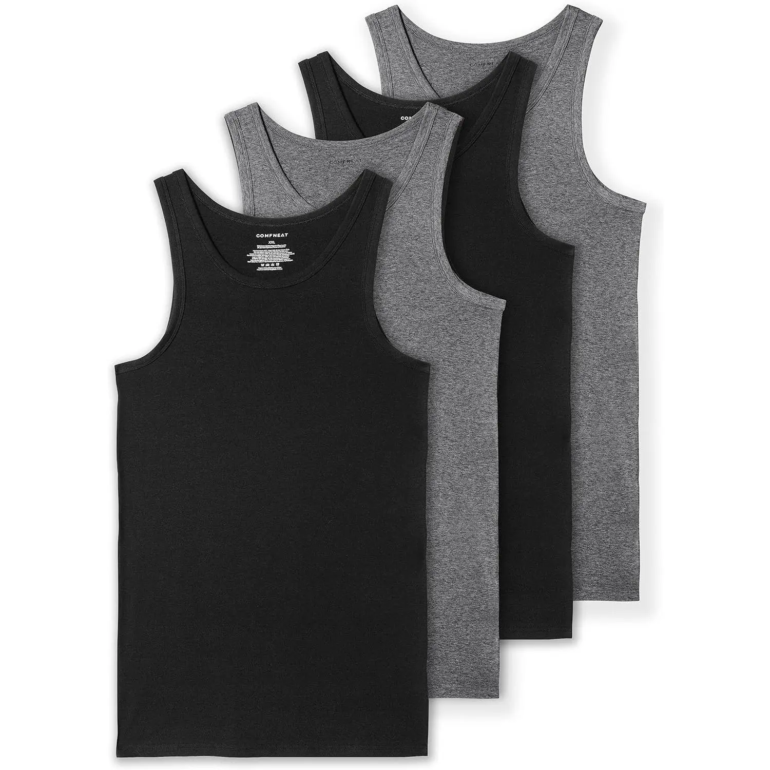 Men's 4-Pack Big & Tall Tight Fit Cotton Spandex A-Shirts - Menswear Sleeveless Undershirts for Extra Large Sizes, Black 4-Pack