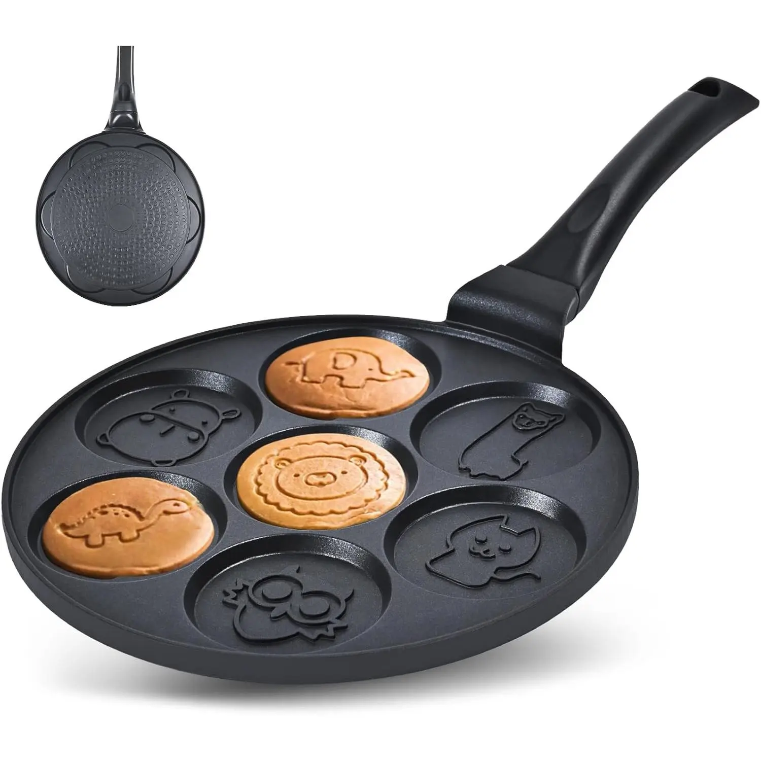 Pancake Maker Egg Frying Pan Suitable for All Stovetops & Induction Cooker, 10.5 Inch Animal Pancake Pan, 7 Molds with PFOA Free Coating