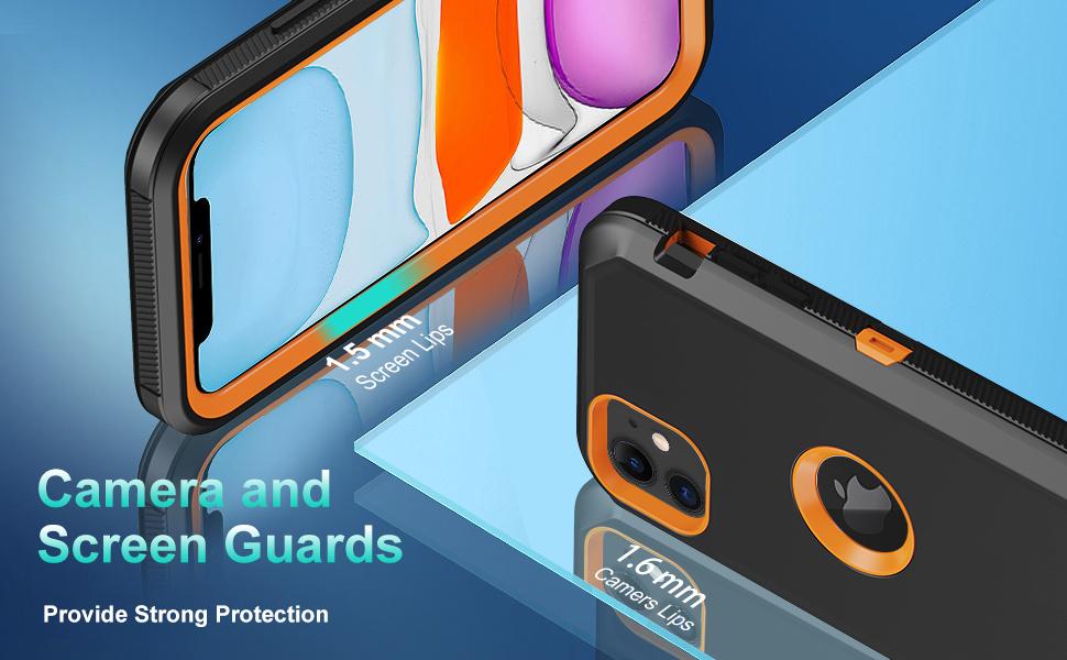 for iPhone 11 Case, with Built in Screen Protector Heavy Duty Drop Protection, Full Body Rugged Shockproof Dust Proof 3- Layer Tough Protective Phone Cover for Apple iPhone 11 Black/Orange