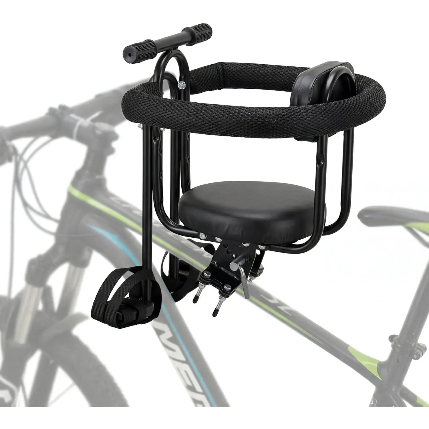 Front-Mount Toddler Bike Seat for Adult Bikes, Full Guardrail, 4-Level Adjustable Foot Pedals, Padded Cushion, Fits MTB/Road/Cruiser, Ages 1–4, Max 55 lbs