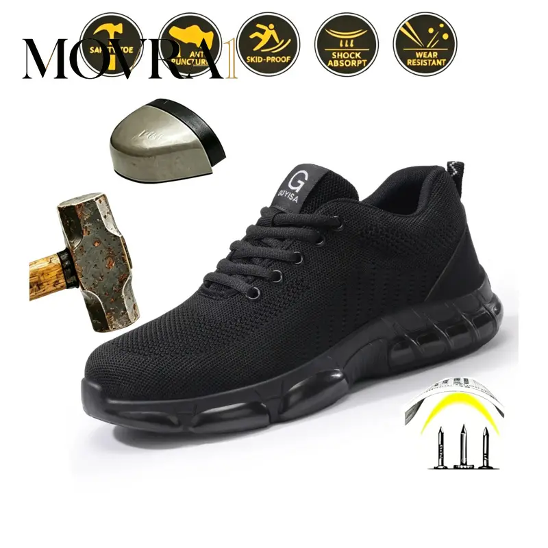 MOVRA1 Men's Lace-Up Casual Low Steel Toe Safety Sneakers - Anti-Smash, Anti-Puncture, Air Cushion Soft Sole, Mesh Fabric Work Wear for Security Jobs, Breathable All-Season Footwear