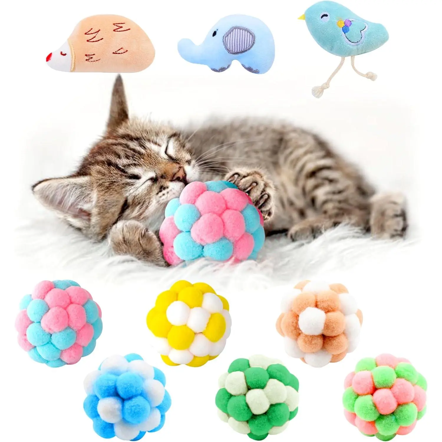 9 Pack Catnip Toys for Cats – Interactive Cat Toys for Indoor Cats & Kittens, Variety Bundle with Plush Animals & Catnip Balls, Fun Kitten Enrichment Toys Set