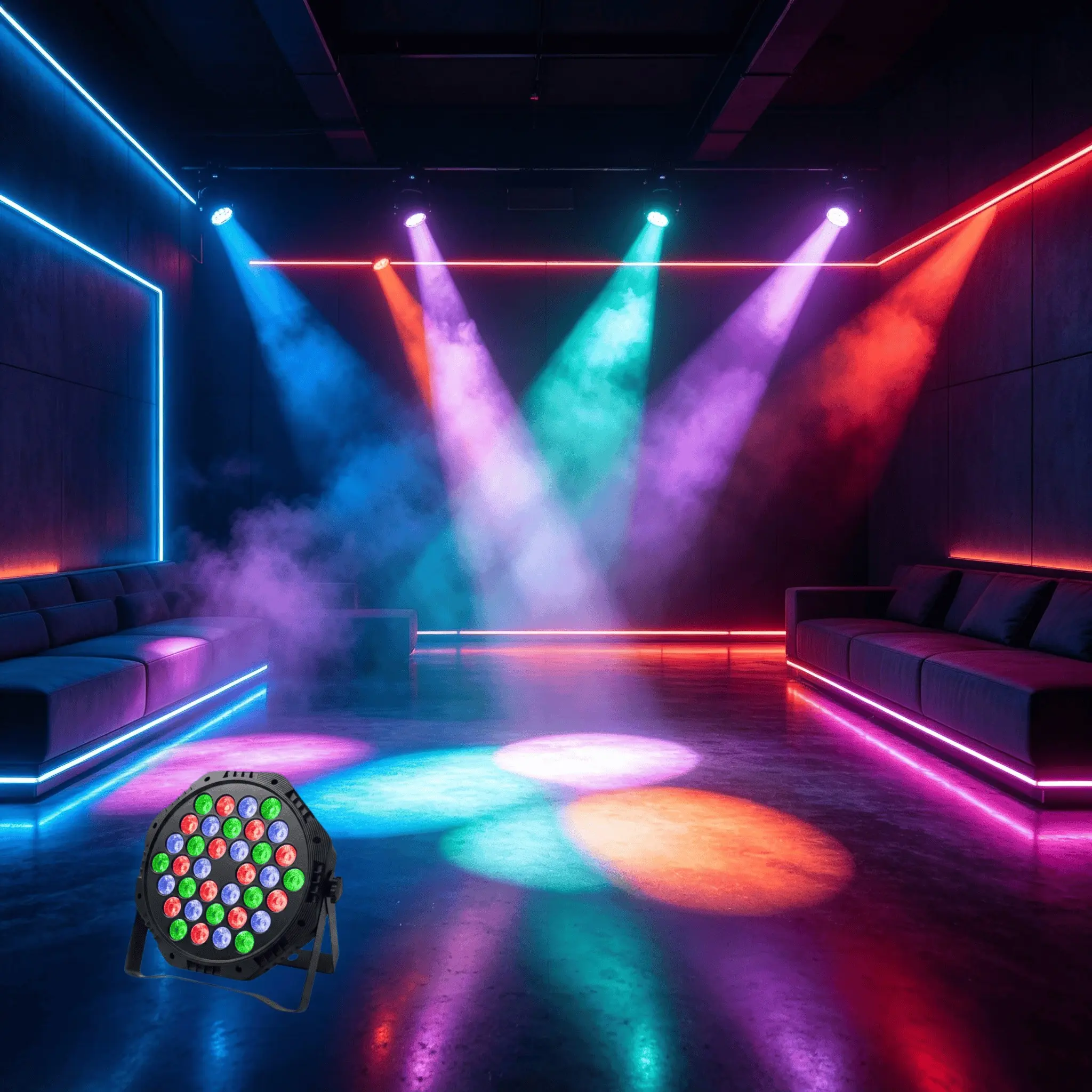 USB Powered Full Color Par Light, 36 High Bright Leds, 7-Color RGB Lights, Music Sync, Remote Control, Party, Wedding, Stage Performance
