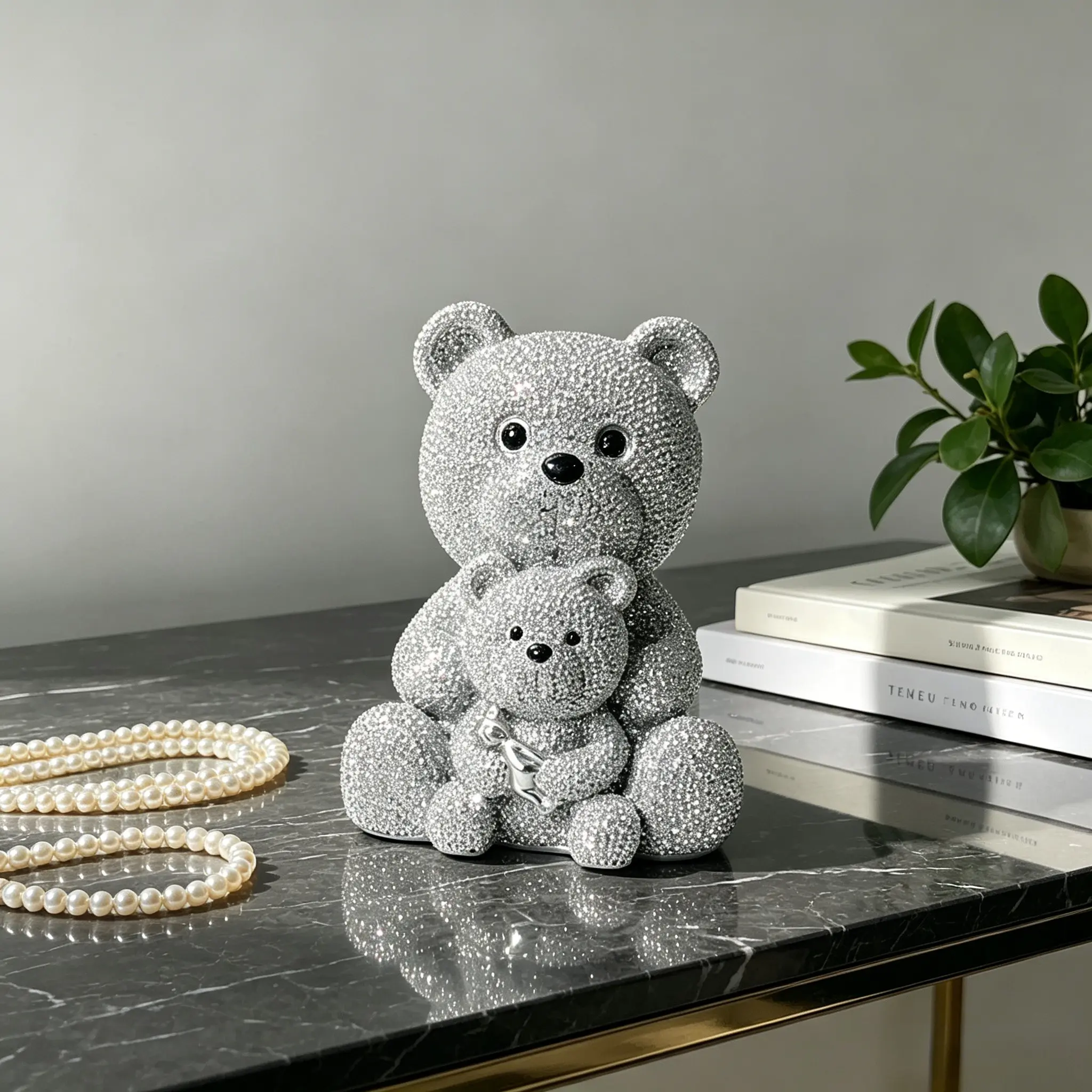 1PC Bling Crystal Bear Sculpture - Cute Figurines Glam Resin Decor Bear Ornament for Living Room Tabletop
