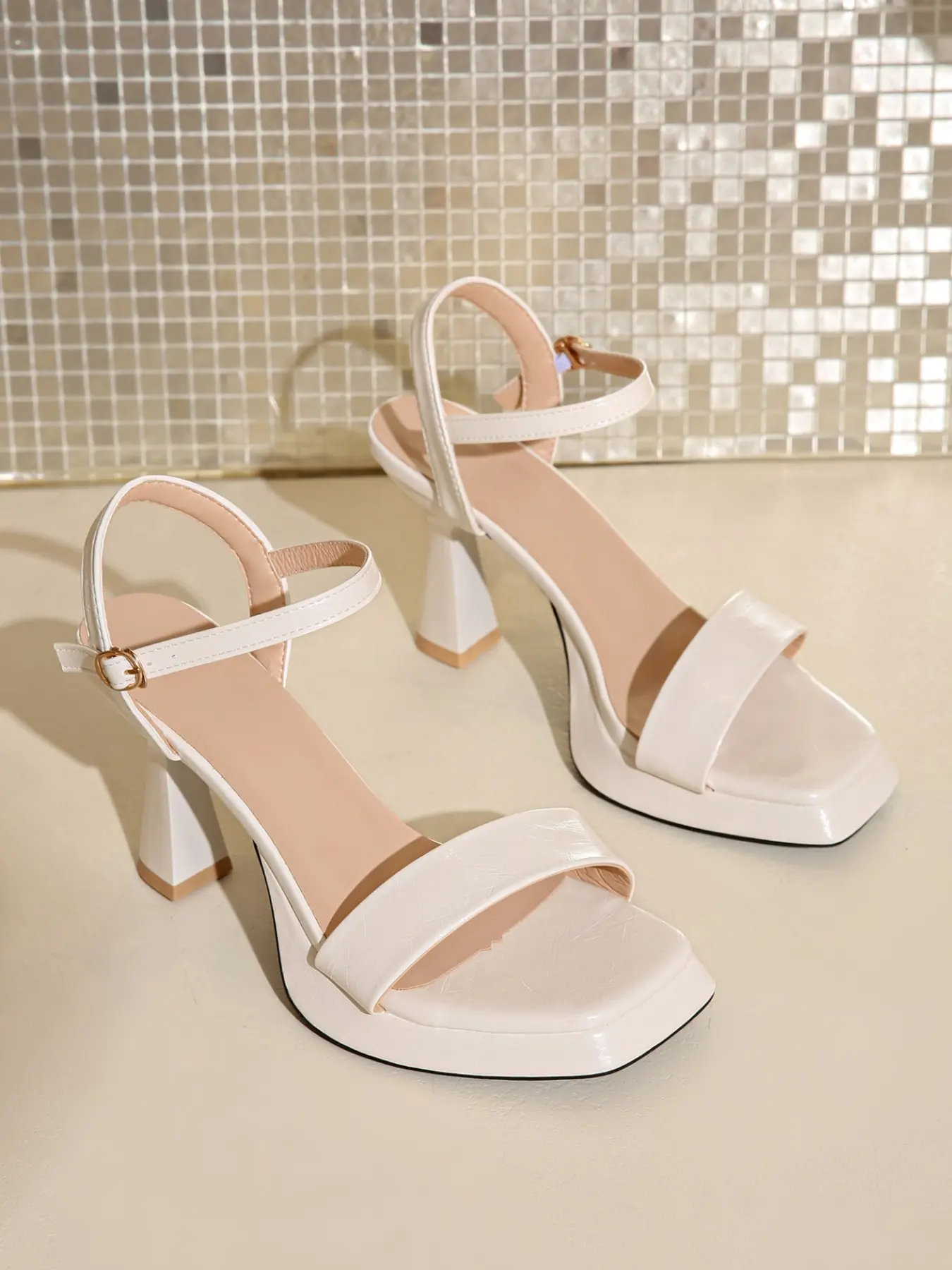 Women's Square Toe Strap Waterproof Heeled Sandals, Thick Heel Back Strap Open-Toe Summer New Style, Casual Party High Heels, Elegant Sandal, Square Toed Sandals