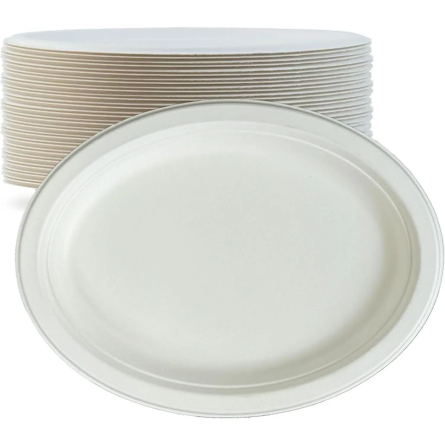 Pack of 125 Biodegradable Sugarcane Plates - Microwavable, Heavy Duty Large Plates (10 x 8 inch)