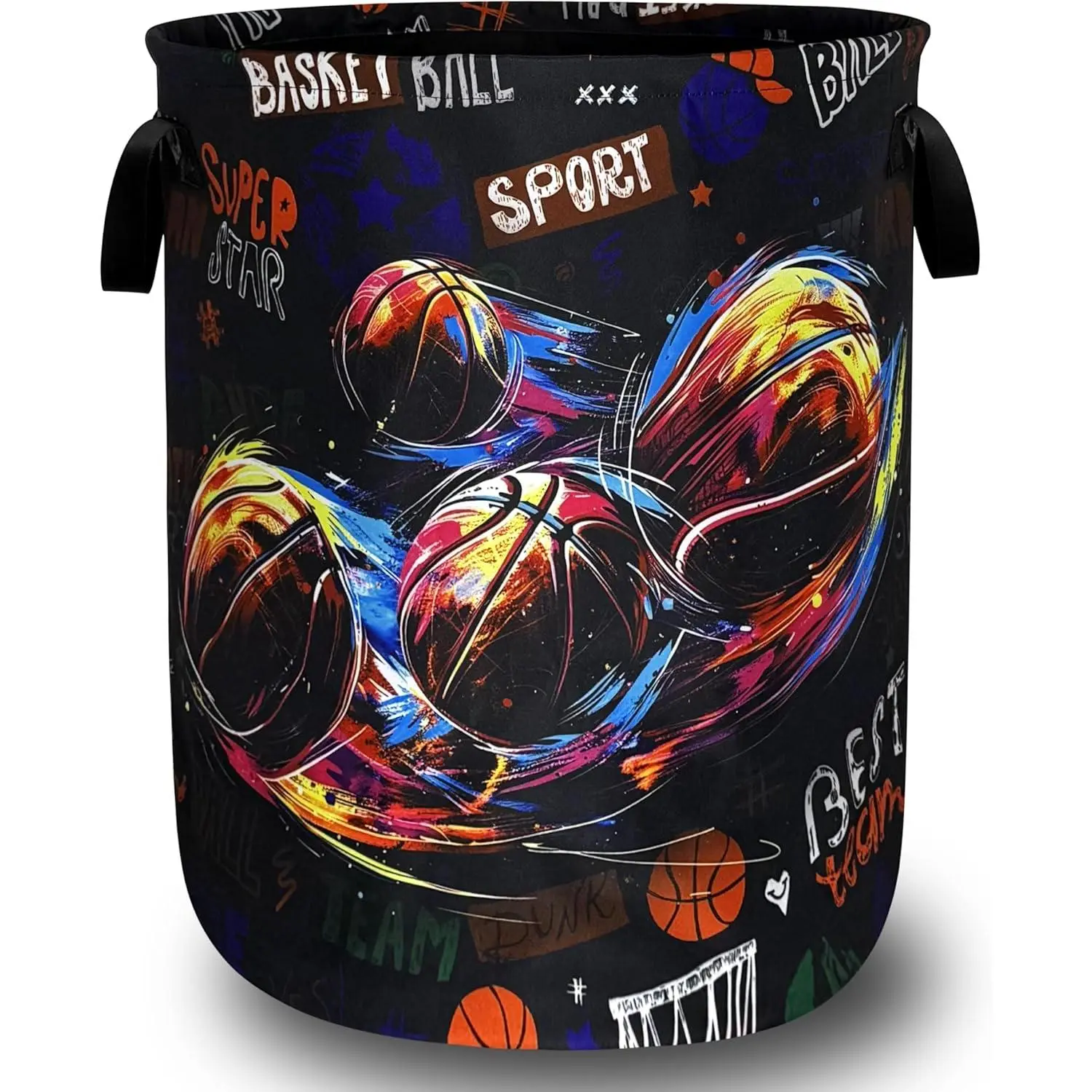 Basketball Graffiti Laundry Basket Foldable Funny Sports Laundry Hamper With Handle Portable Oxford Cloth Clothes Storage Basket Laundry Bag 18.9"x16.5" For Laundry Room/Bedroom/Bathrooms