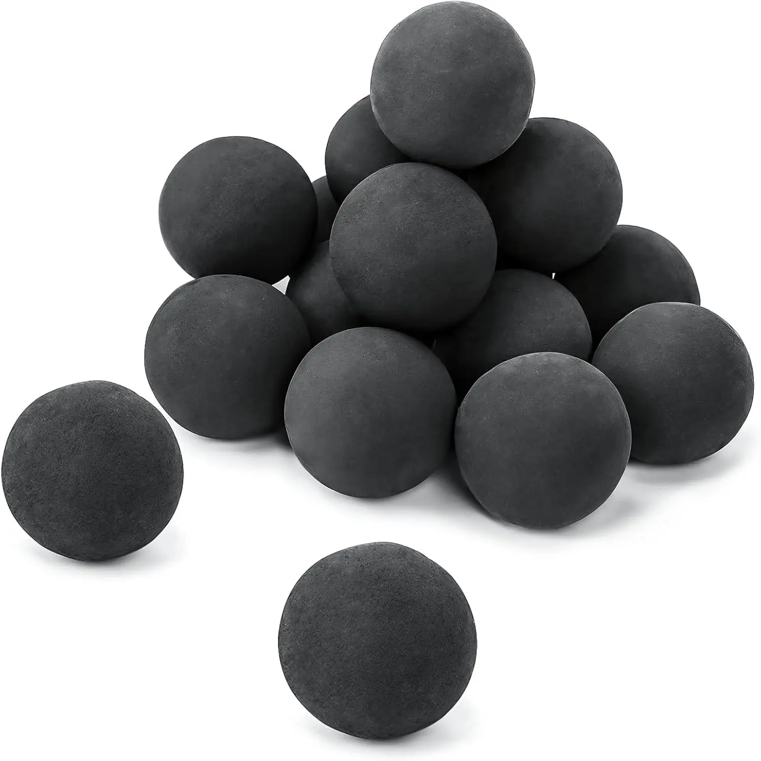 Ceramic Fire Balls, 3 Inch Set of 15 Round Fire Stones for Indoor and Outdoor Fire Pits, Black Fireplace Rocks for Indoor Gas Fireplace, Fire Spheres, Ceramic Fire Pit Balls