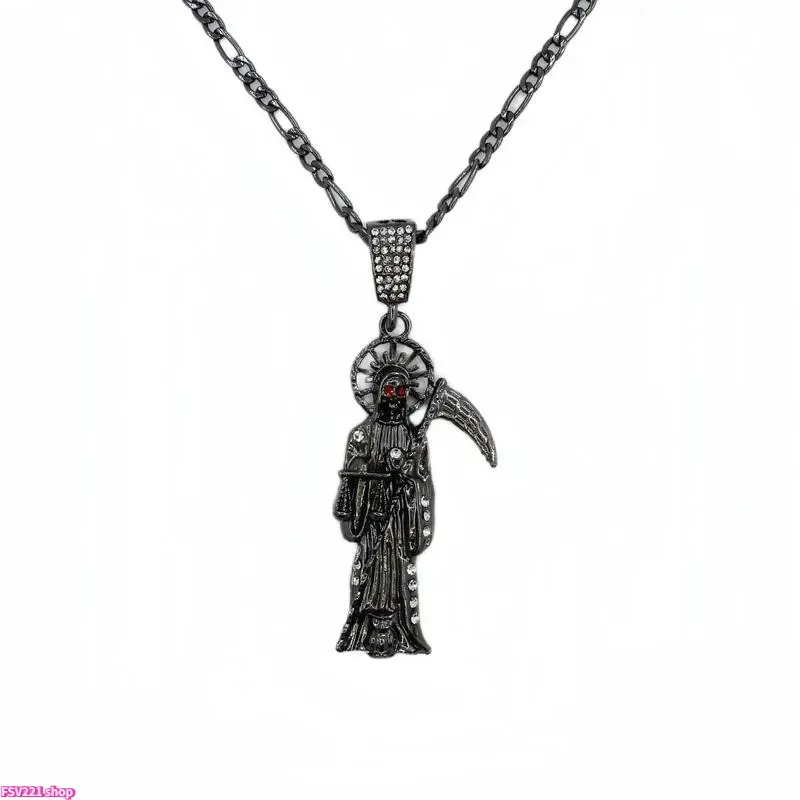 Unisex Santa Muerte & St. Jude Figaro Chain Pendant Necklace - Religious Icon Charm with Pendant Detail, Durable Stylish Statement Piece for Daily Wear, Casual Comfortable Streetwear Amulet (Sports & Outdoor Fan Shop Premier League Addition)