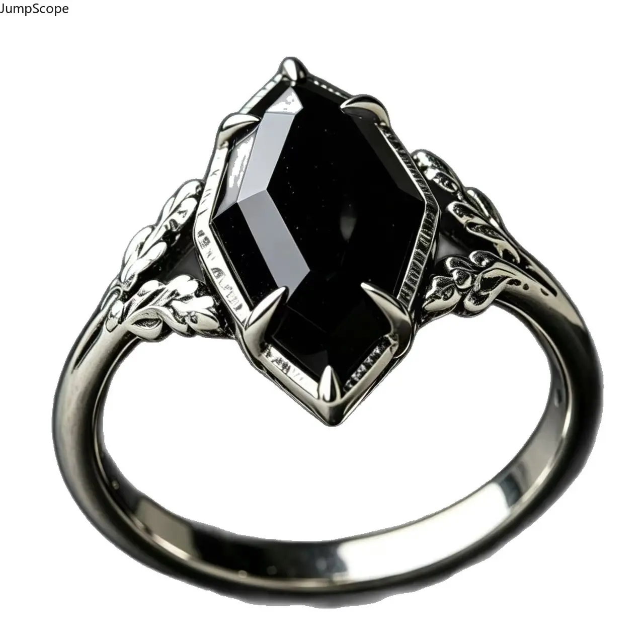 Gothic Wild Botanical Statement Ring for Female, Edgy MDF+Steel Design with Black Stone, Bohemian Sentimental Gifts, Women
