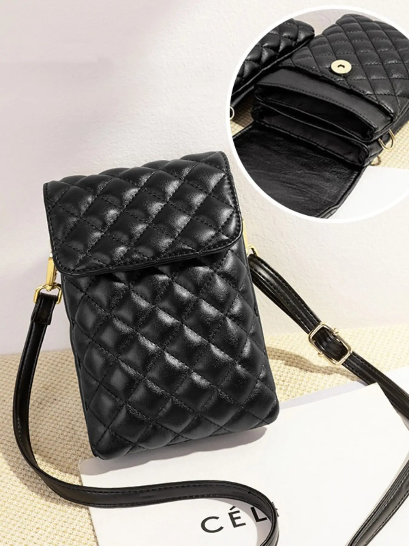 Chic Heart Argyle Crossbody Shoulder Bag, Elegant PU Material, All-Season Mini Phone Bag, Large Capacity Daily Use
