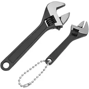 Mini Adjustable Wrench 4 Inch and 2.5 inch, Adjustable Hand wrenches Black Spanner Wrench with Chain Hand Knurl Tool for Repair Maintenance Automotive Car, (1 Black + 1 Silver) Random Color