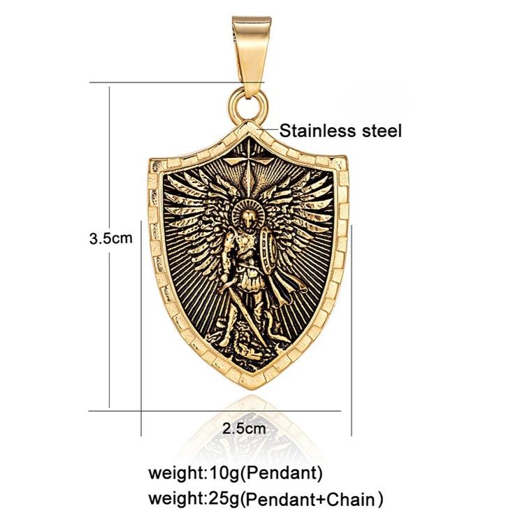 Stainless Steel St. Michael Necklace — Archangel St. Michael Shield Pendant Amulet (Unisex)