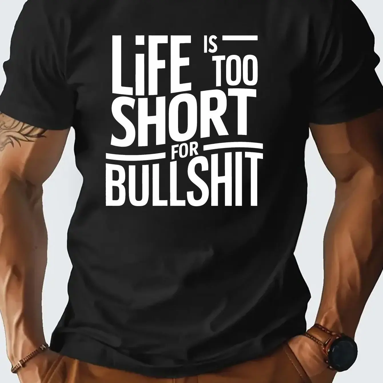 Fun letters, printing, men's cvc cotton, round neck short-sleeved T-shirt, fashionable regular T-shirt, casual, comfortable and breathable