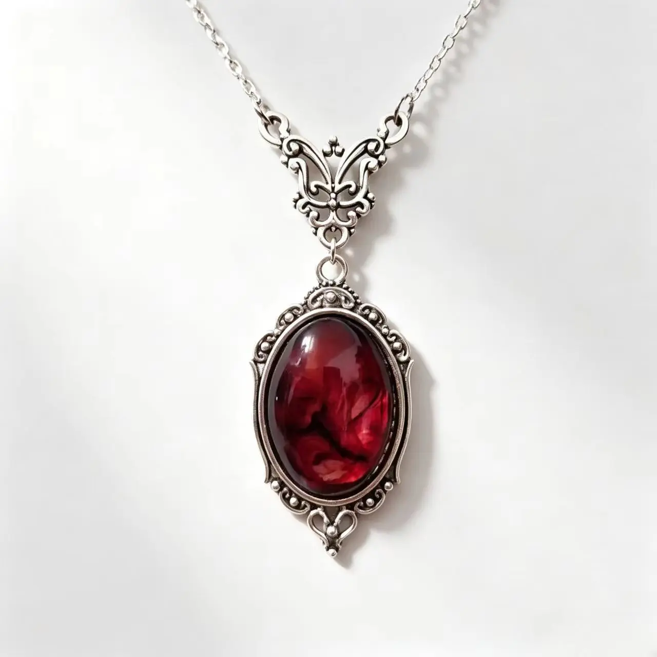 Gothic Vintage Oval Shape Red Quartz Crystal Collar Necklace, Glass-Based Dark-Themed Fashionable Pendant, Ideal Party Gift for Best Friends, Minimalist Outfits favor bag ratchet screwdriver