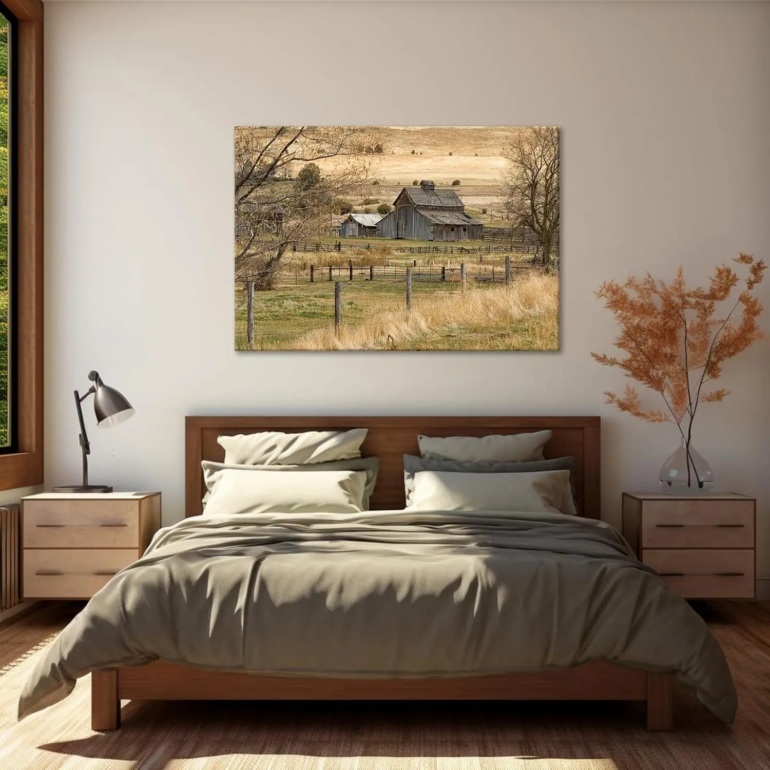 Retro Barns And Rural Scenery Canvas Wall Art - Framed, Ready To Hang - For Living Room Cafe - Perfect Gift For Housewarming Christmas New Year - Wall Decor, Home Decoration