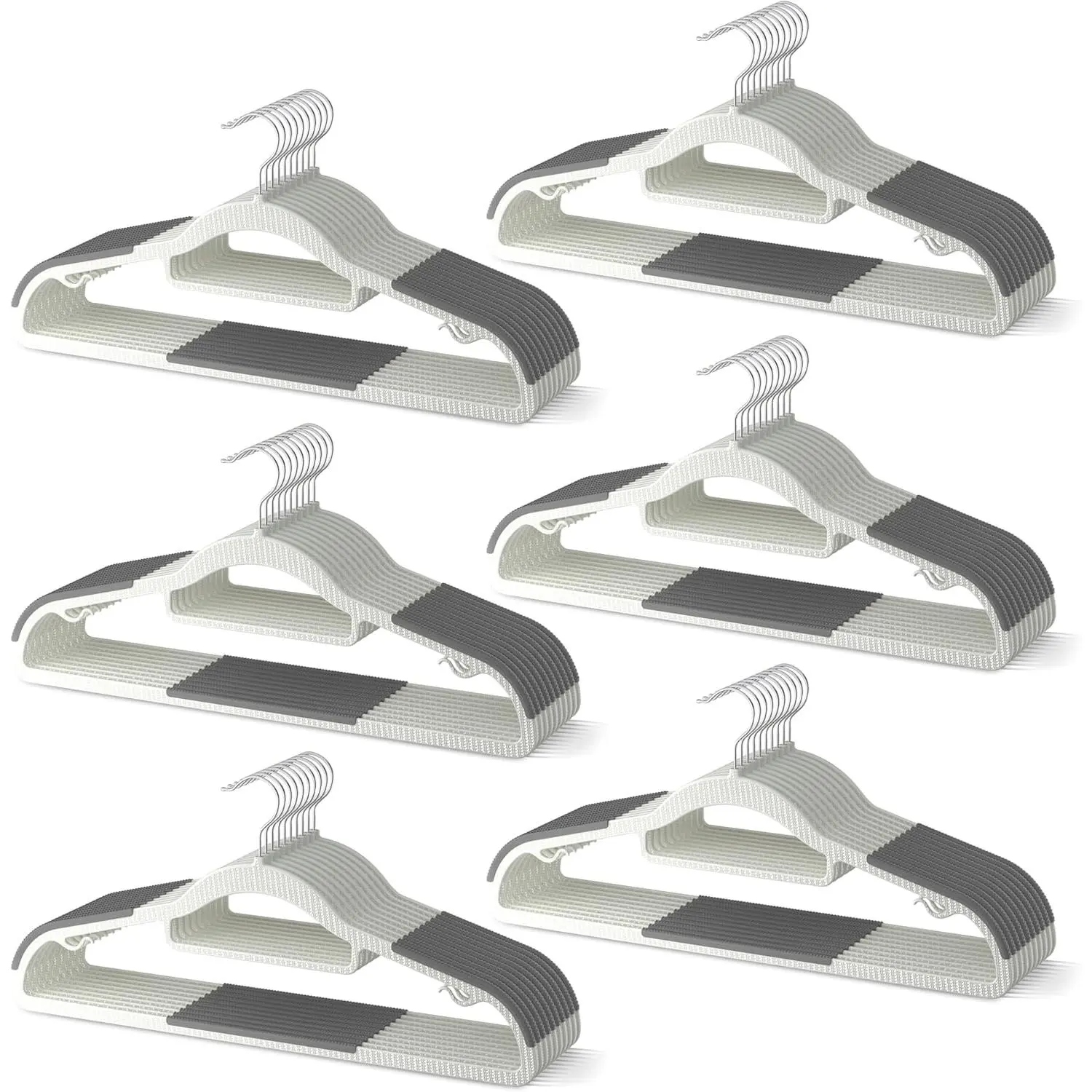 60 Pack Heavy Duty Plastic Hangers, Non Slip Clothes Hangers with Rubber Pads and 360° Hook - Thin Space Saving Hanger, Closet Organizer for Shirt, Pants, Suit, Skirt, Coat - Gray