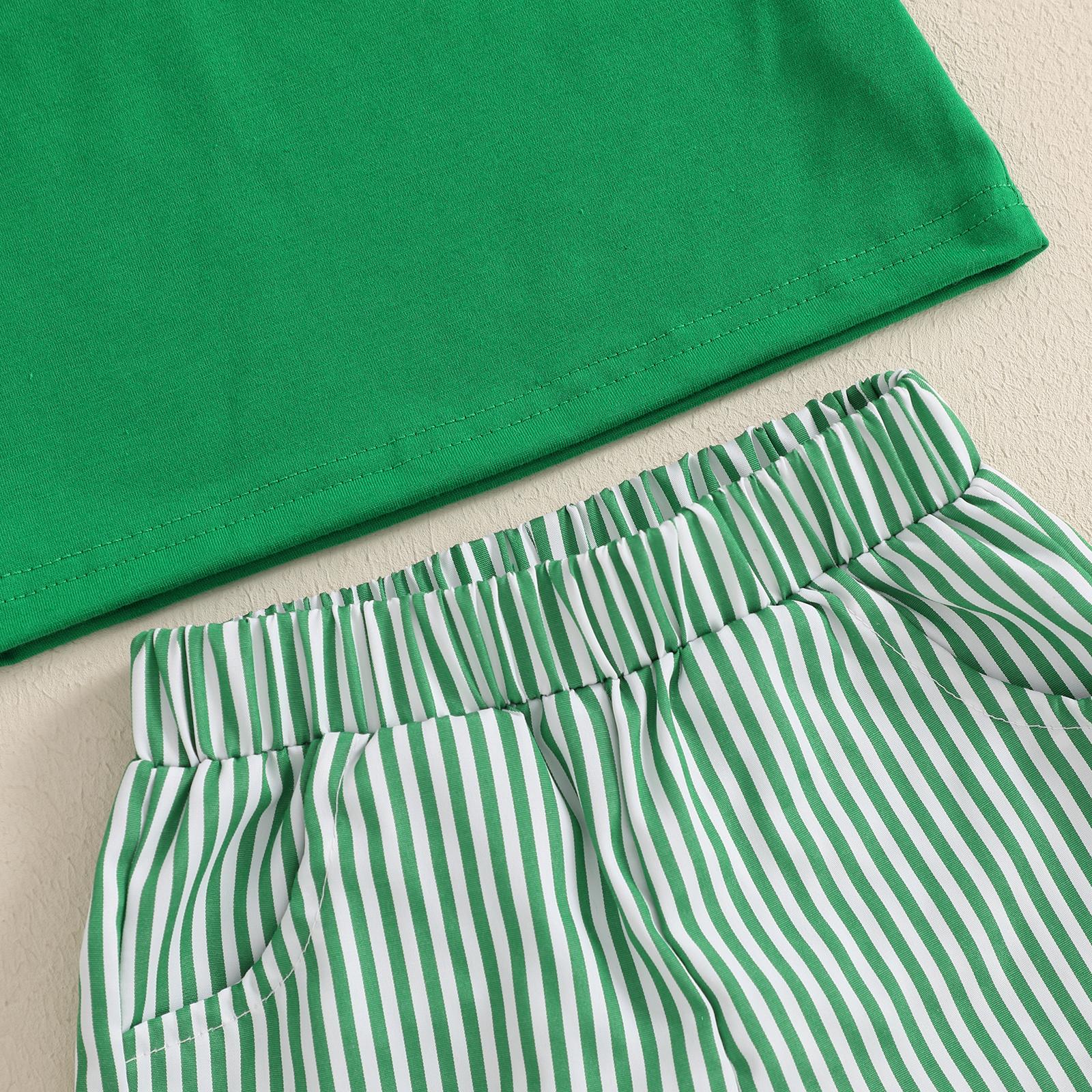 Toddler Baby Boy Summer Outfit Animal Embroidery Round Neck Short Sleeve Top Stripe Shorts Casual 2pcs Set Summer Clothes