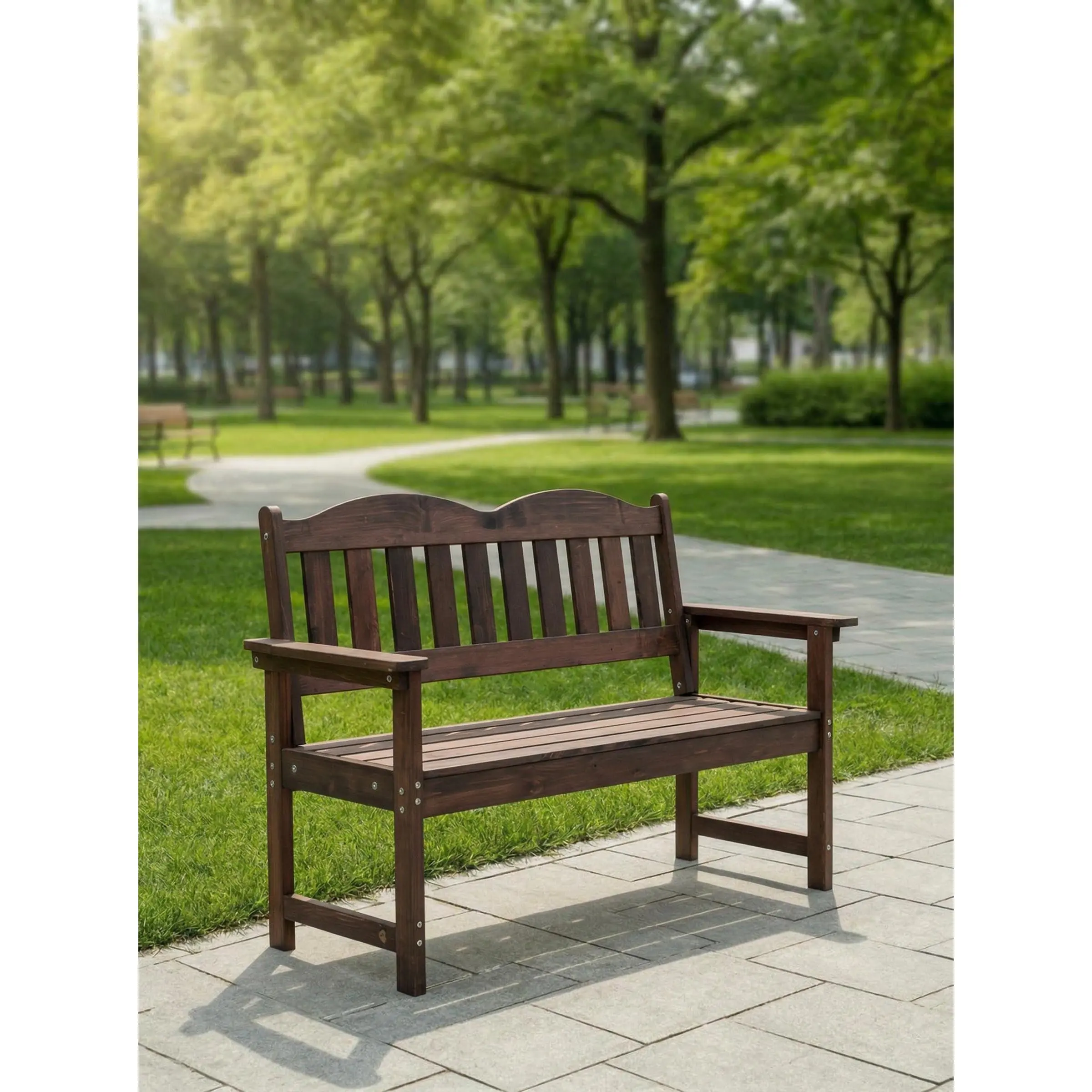 2-Person Heavy-Duty Poly Lumber Outdoor Bench, Slatted Seat & Curved Backrest with Wide Armrests, Weather-Resistant Patio Loveseat, Easy to Assemble for Yard & Porch