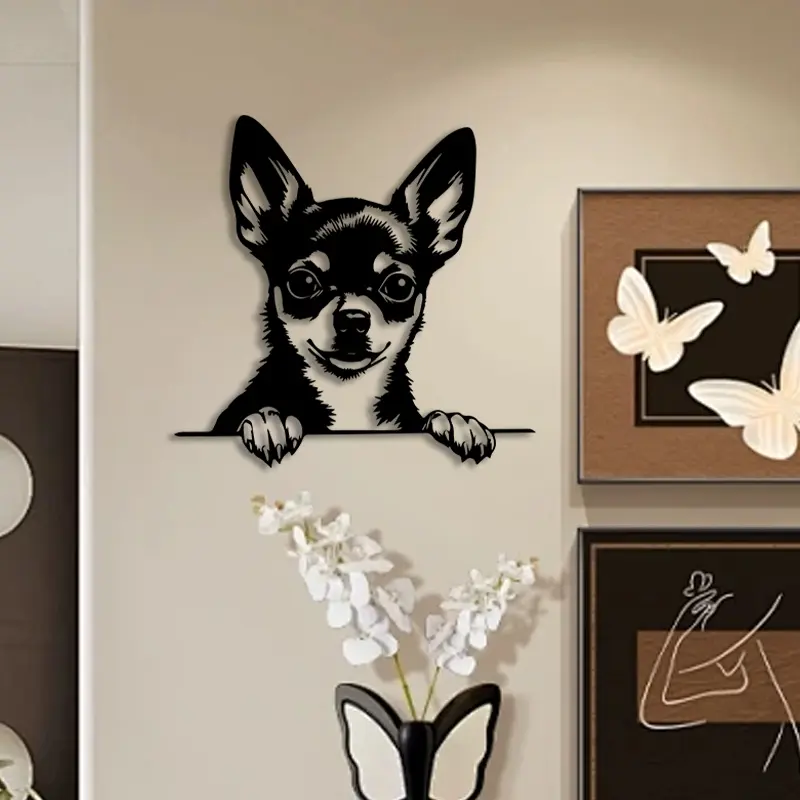 1pc Cute Chihuahua Metal Wall Art, Cute Chihuahua Statue Mural, Perfect for Living Room, Pet Corner, Zoo Wall Decor, Whimsical Decor, Ideal Gift for Dog Lovers