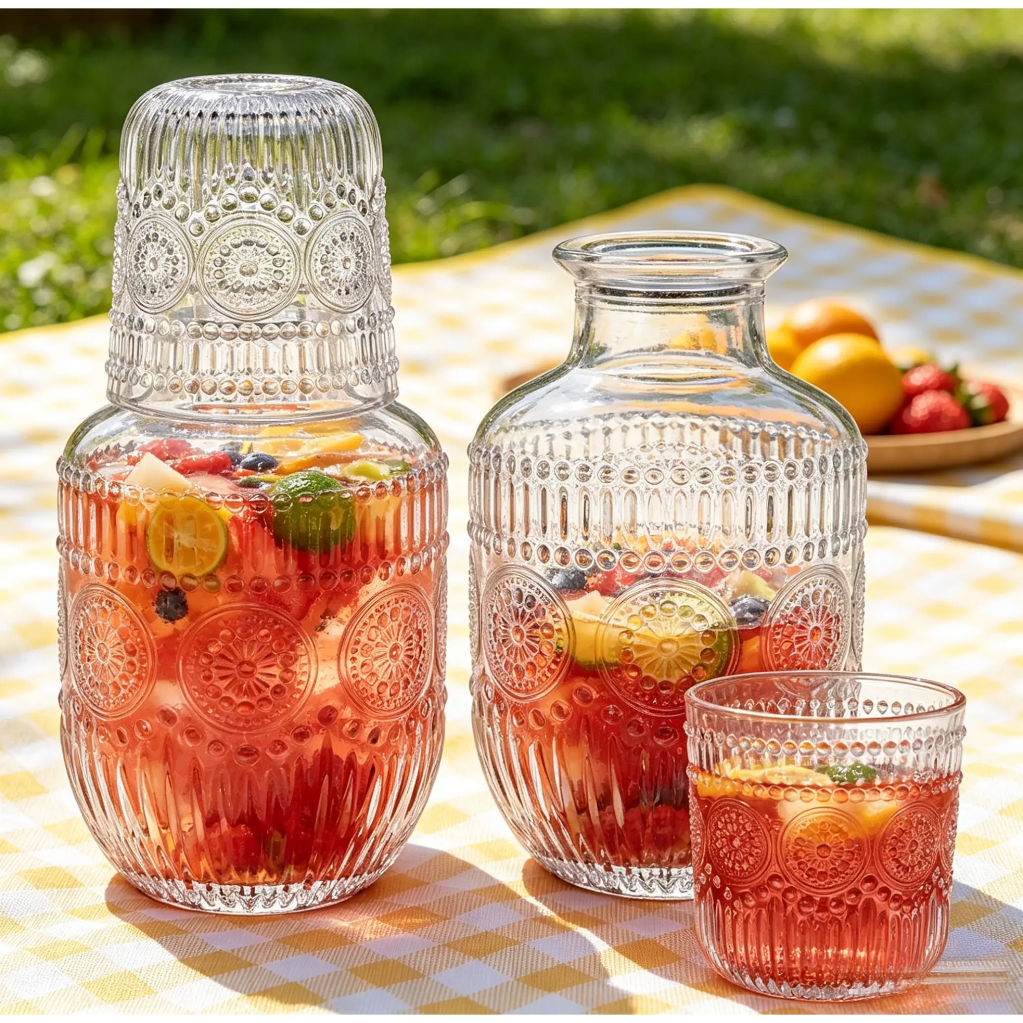2 Sets Vintage Bedside Water Carafe Set With Tumbler, 4 Pcs 14Oz Clear Glass Mouthwash Bottle Nightstand Carafe and Glass for Handy Midnight Drink Set for Water, Juice, Kitchen, Bedroom wedding