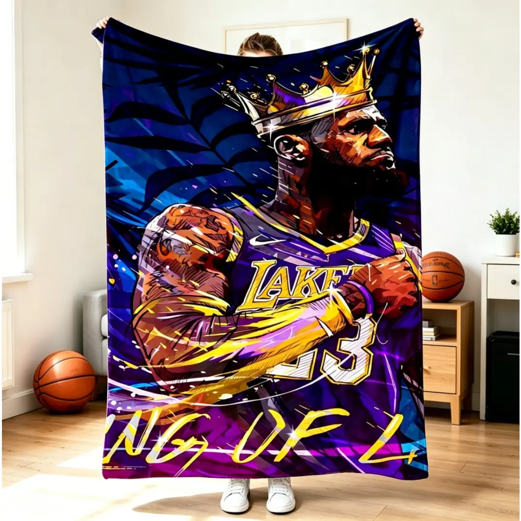 Basketball Star Flannel Blanket, Soft Cozy Fleece Throw for Adults & Kids, Lightweight All Season Couch Sofa Bed Blanket, Sports Fan Home Decor, Nap & Holiday Gift for Fans