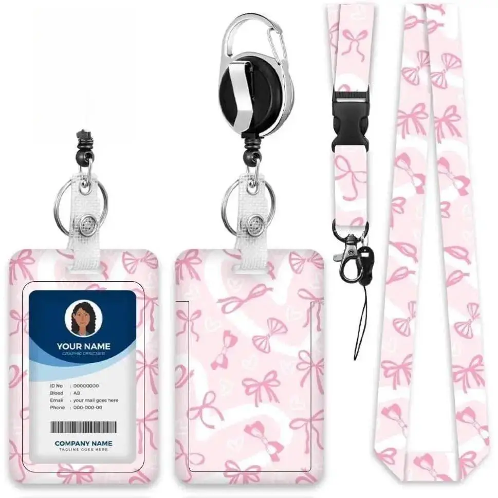 Women's Cute Bow & Pink Flowers Badge Reel Lanyard - Heavy-Duty Retractable Keychain with ID Clip, Adult Teacher Office Work Gift, 1-Year Quality Guarantee (#35-Butterfly), Lanyards With Id Holder, Id Badge Holders Retractable