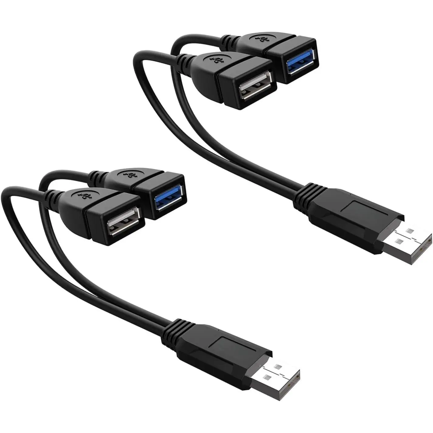 2-Pack 30cm USB 3.0 Female to Male Dual-Port Splitter for Fast Data Transfer