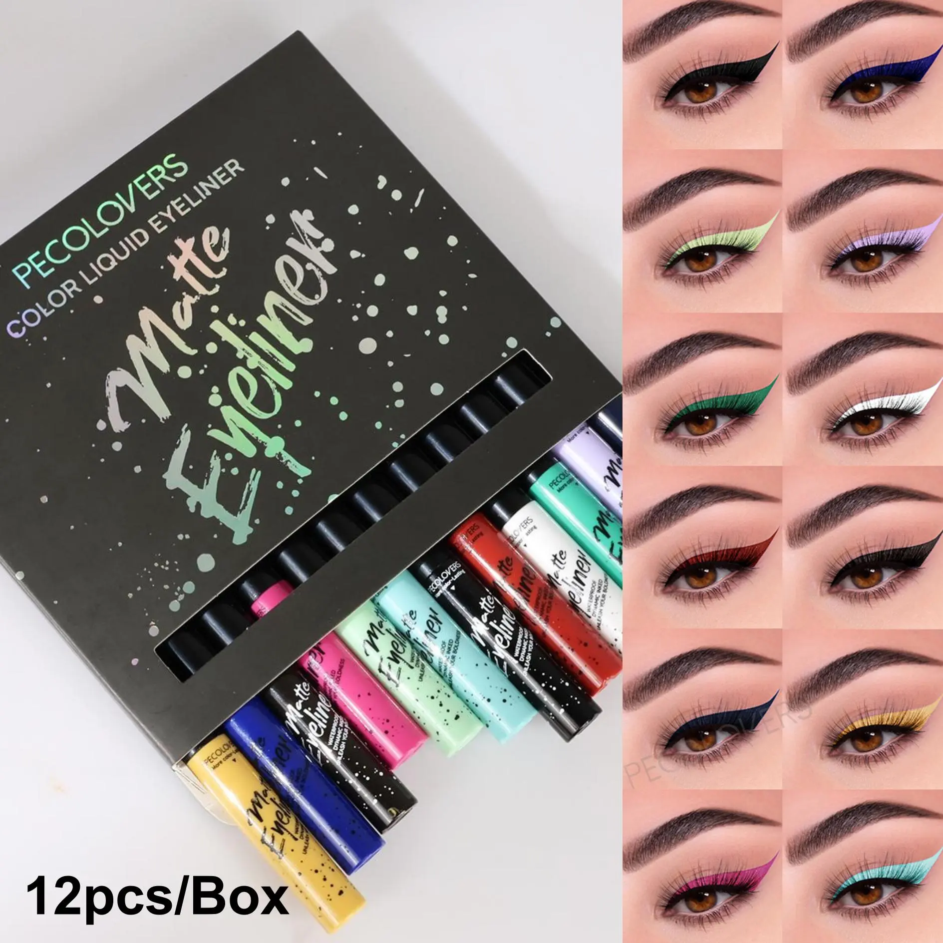 12pcs/box Colorful Liquid Eyeliner Pen, Waterproof and Sweat Resistant, Not Easy to Smudge，Suitable For Holiday Makeup, Not Easy To Get Dizzy