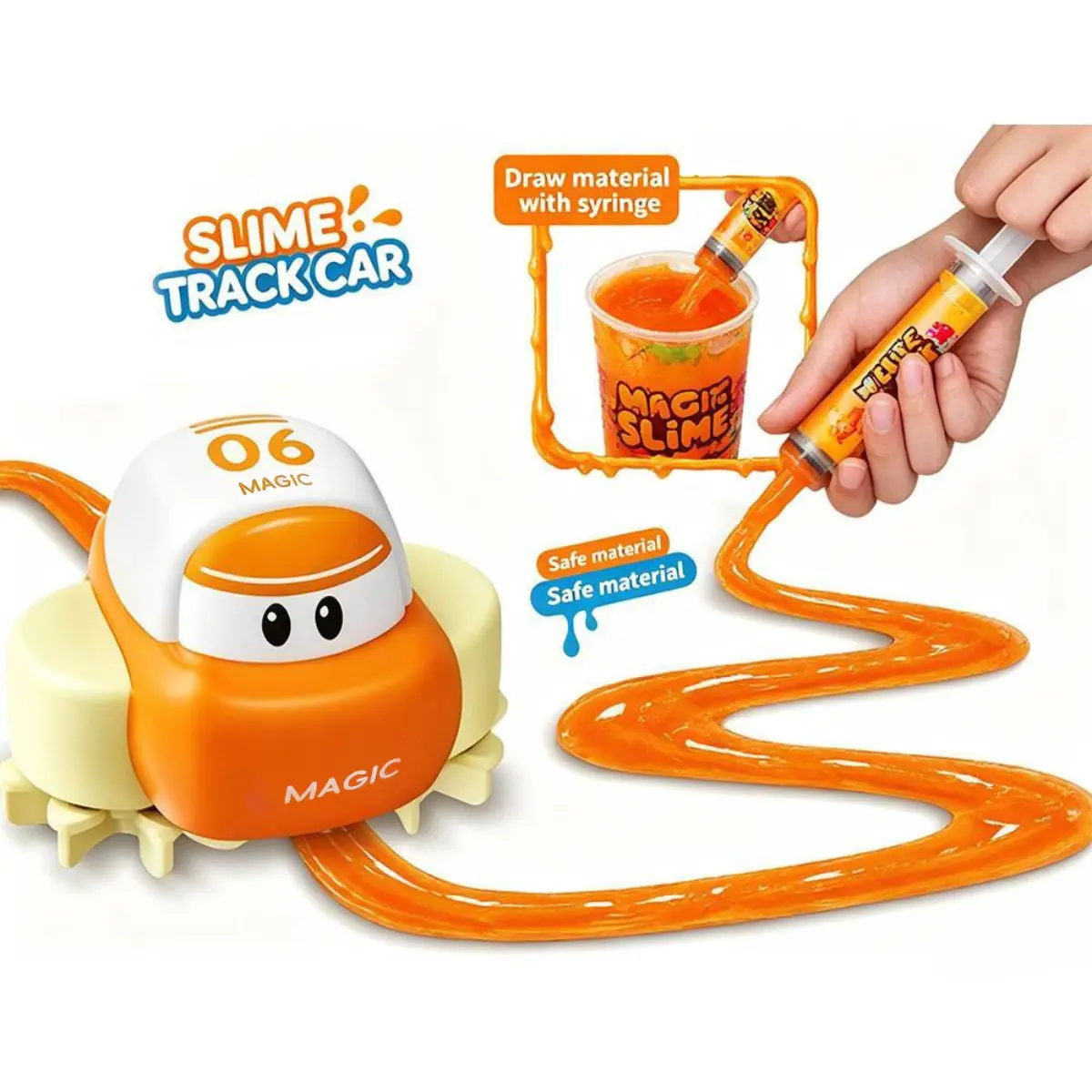 Reusable DIY Slime Track Car Toy!  No-Sticky Slime Drawing Follower Electric Car, Easy Clean Mess-Free Creative Learning Play Gift for Toddlers Kids