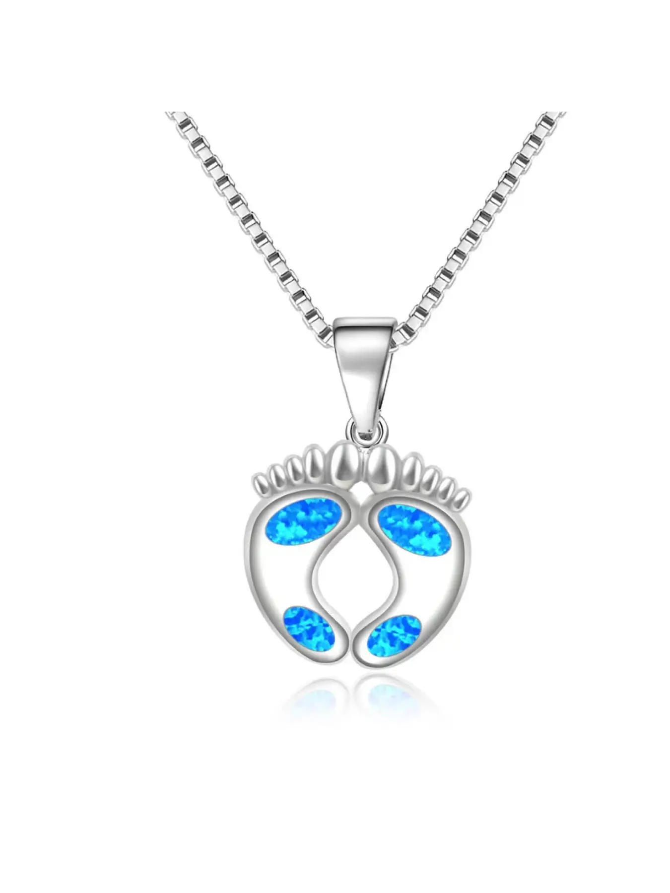 Baby Feet Pendant Necklace, Blue Opal Birth Jewelry for New Moms, Dainty Minimalist October Birthstone Gift for Mother Grandma