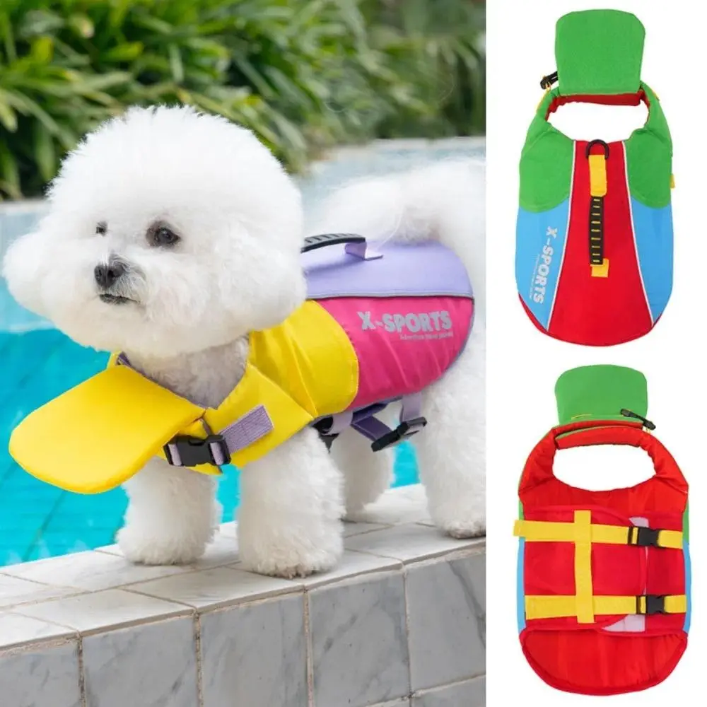 Dog Multi-Size Spliced Colors Swimwear with Tow Rope, Portable Water Safety Life Jacket for Small Medium Large Dogs, Summer Water Play Use, Outfits
